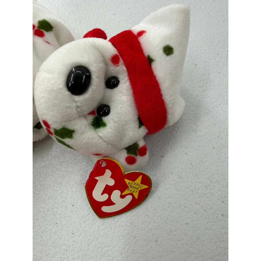 Ty Beanie Baby 1998 Holiday Teddy White Holly Berry Christmas Bear Plush 8.5 in